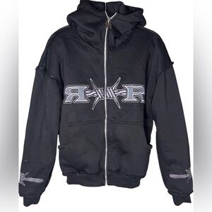 RedRum reverse seam bar wire logo Black Zip-Up Hoodie S thick